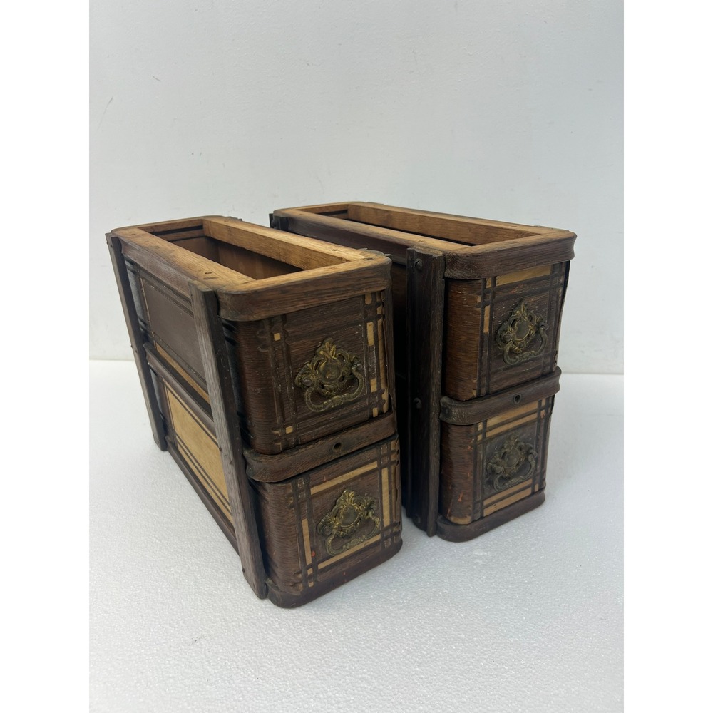 Vintage Wood Singer Sewing Machine Drawers w Brackets Wood Set of 2 Antique Pair